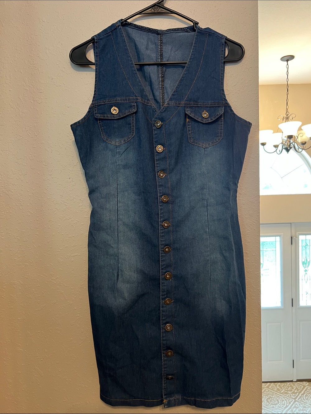 Button-Front Denim Dress - Dark Blue.